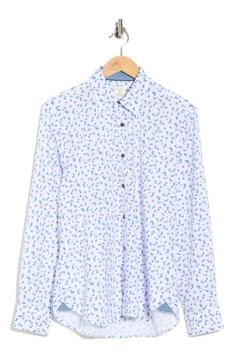 Daisy Floral Print Stretch Dress Shirt, Alternate, color, WHITE/ PURPLE