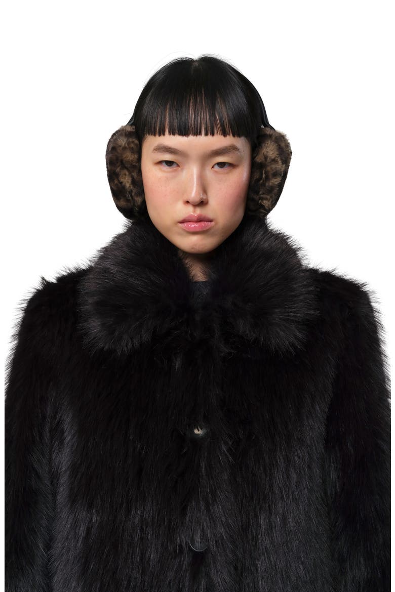 Esme Leopard Faux Fur Earmuffs, Alternate, color, DARK LEOPARD