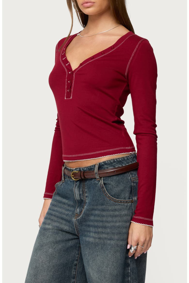 Yael Contrast Stitch Henley, Alternate, color, BURGUNDY