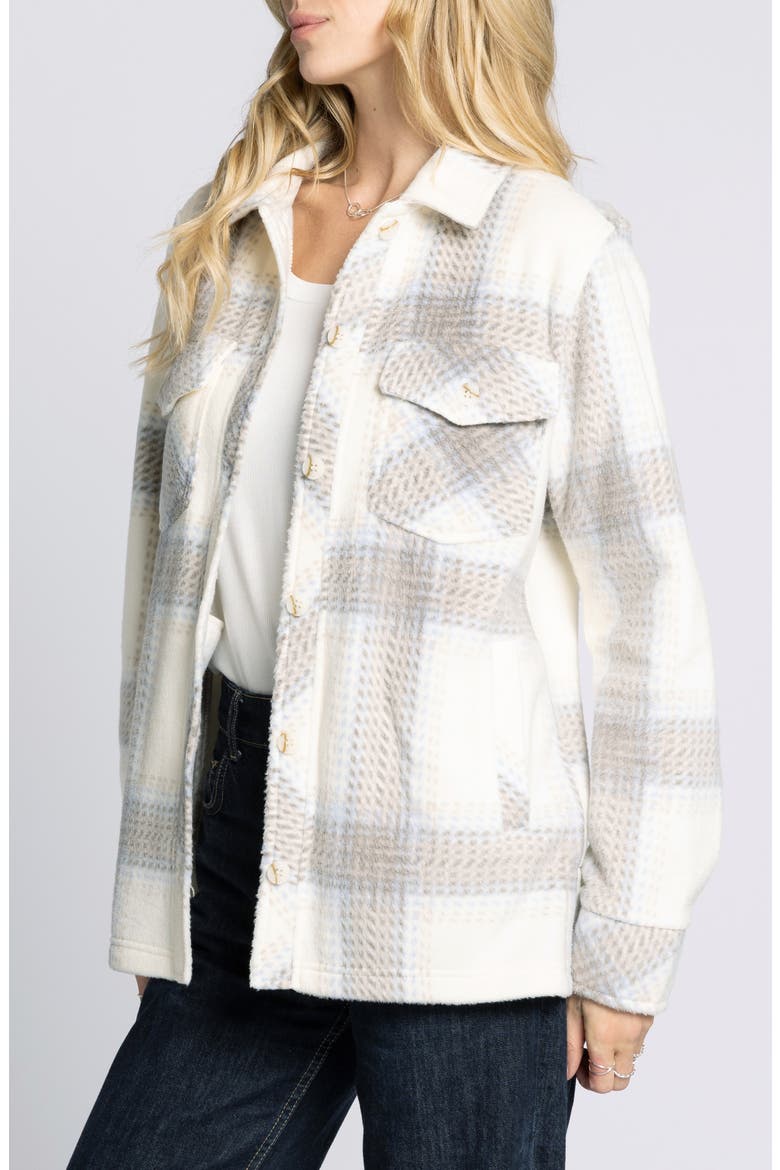 Santa Fe Plaid Fleece Shirt Jacket, Alternate, color, IVORY/ BROWN PLAID