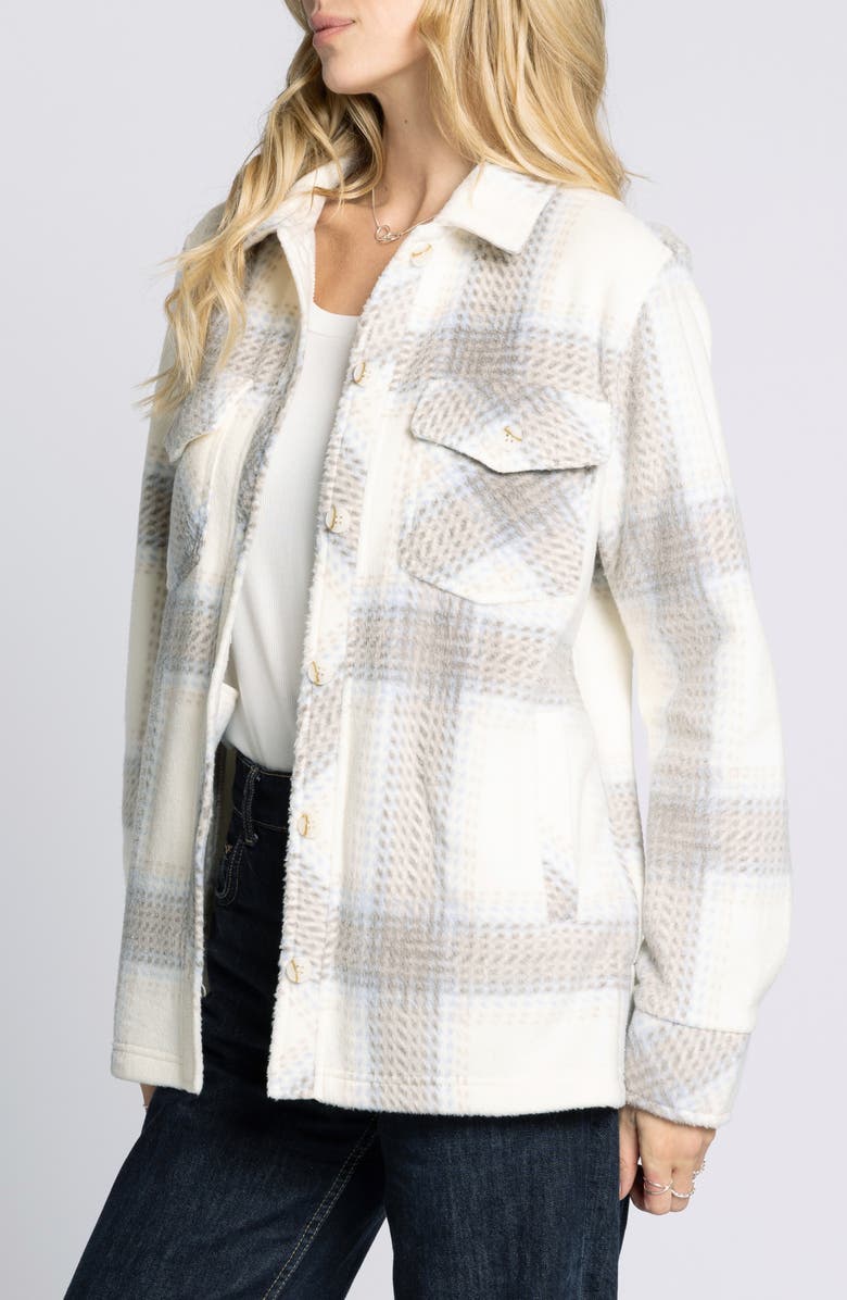 Thread & Supply Santa Fe Plaid Fleece Shirt Jacket, Alternate, color, Ivory/ Brown Plaid