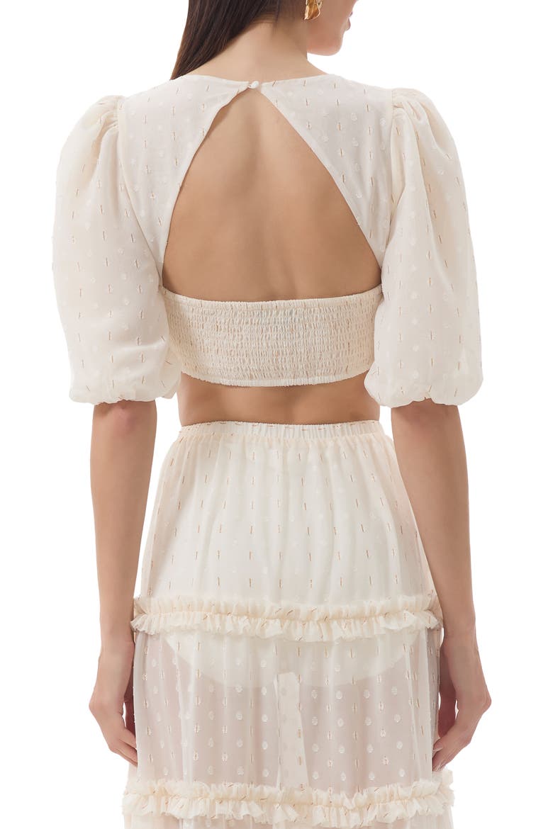 Emily Clip Dot Cutout Puff Sleeve Crop Top, Alternate, color, GARDENIA