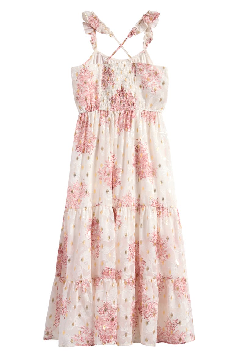 Kids' Floral Ruffle Strap Maxi Dress, Alternate, color, PEARL