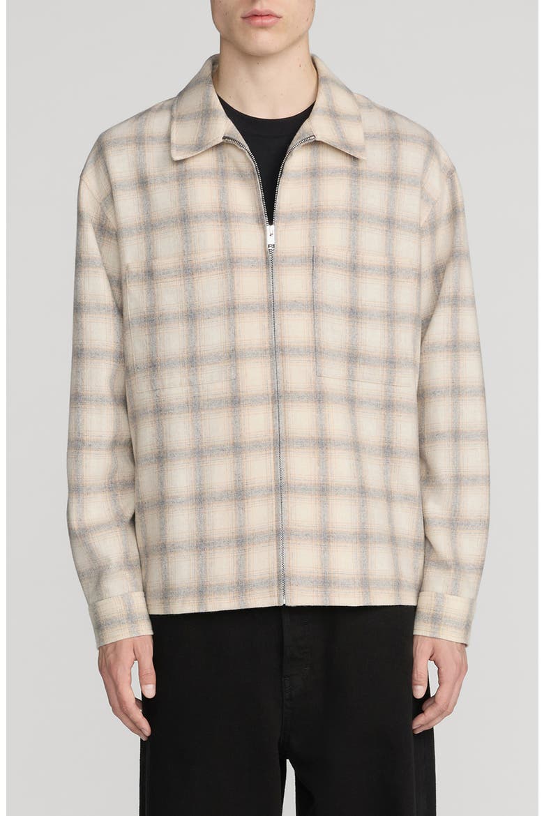 Plaid Zip Wool Blend Overshirt, Main, color, BROWN PLAID