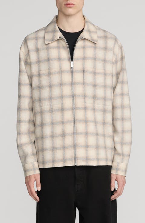 Plaid Zip Wool Blend Overshirt