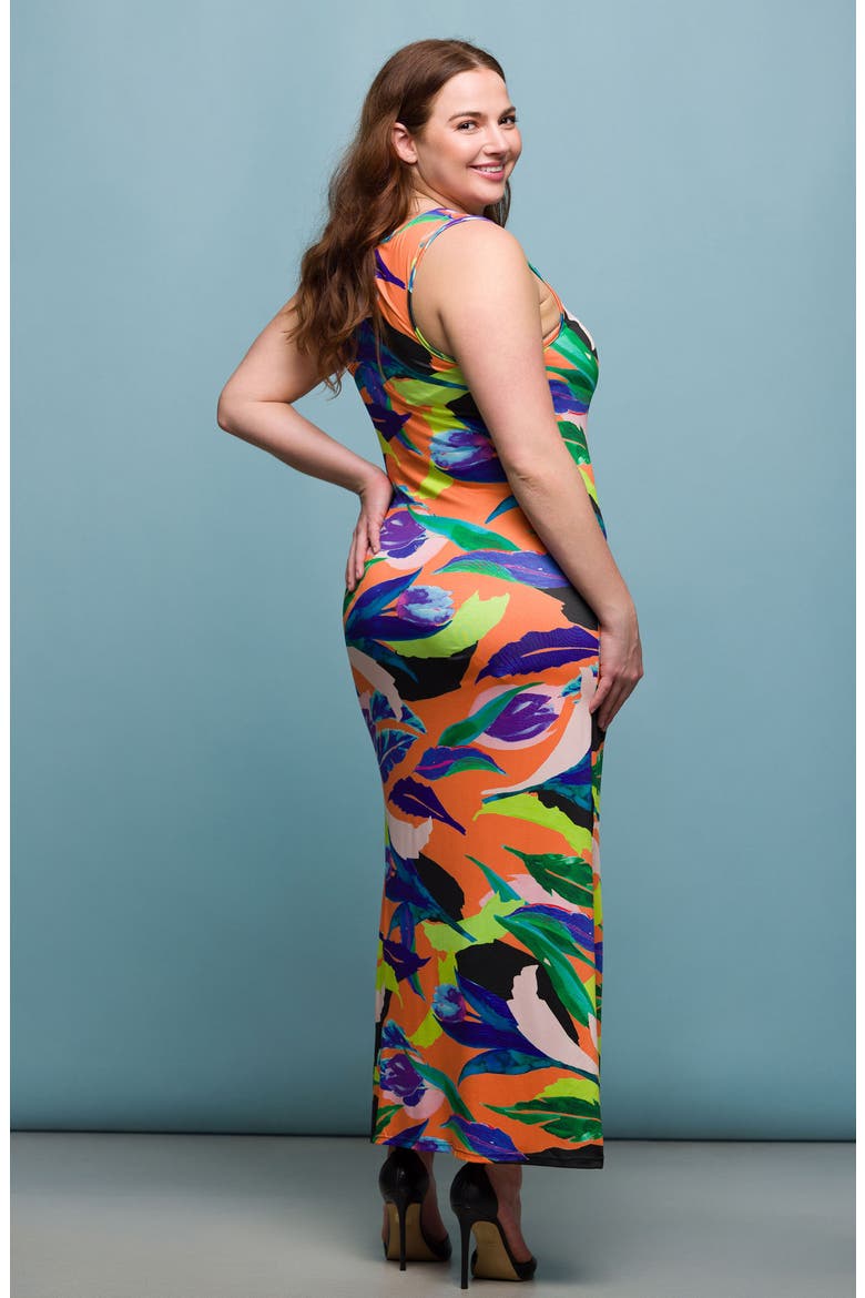 Print Racerback Sleeveless Maxi Dress, Alternate, color, ORANGE MULTI