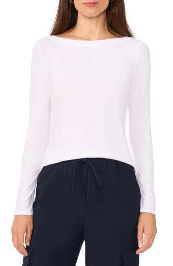 Halogen ® Long Sleeve Boat Neck T-shirt In Bright White