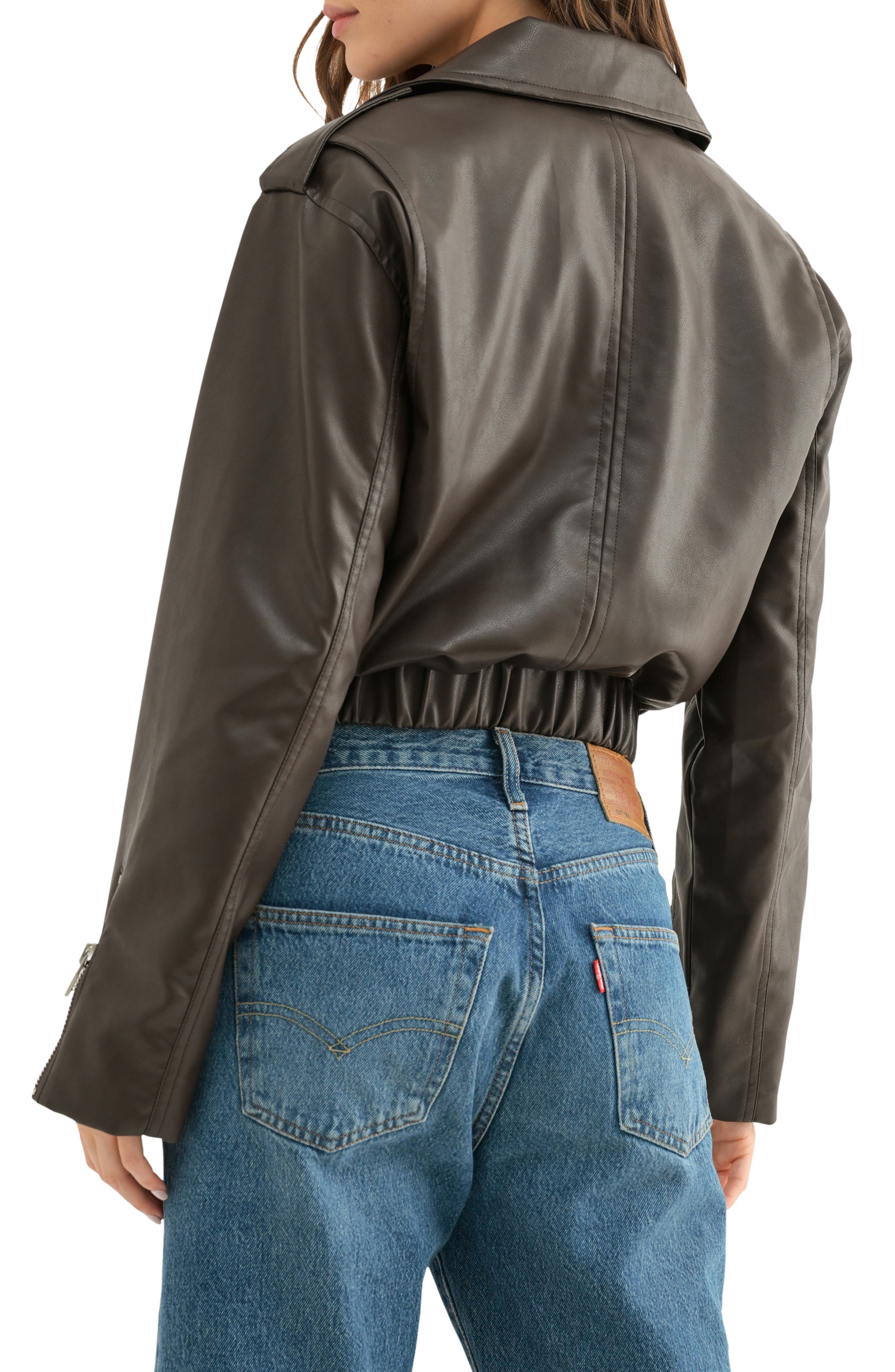 Faux Leather Crop Biker Jacket - image 2
