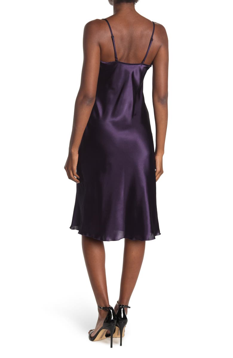 bebe Satin Cowl Neck Midi Dress, Alternate, color, Plum