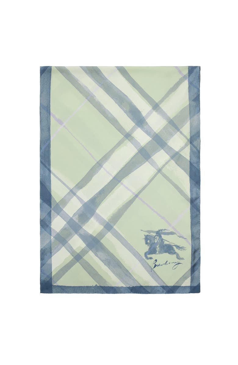 Burberry Wide Watercolour Check Silk Scarf, Main, color, Seafoam Green
