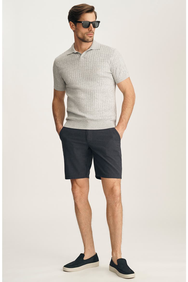 Mélange Johnny Collar Short Sleeve Cotton Sweater, Alternate, color, LIGHT GREY