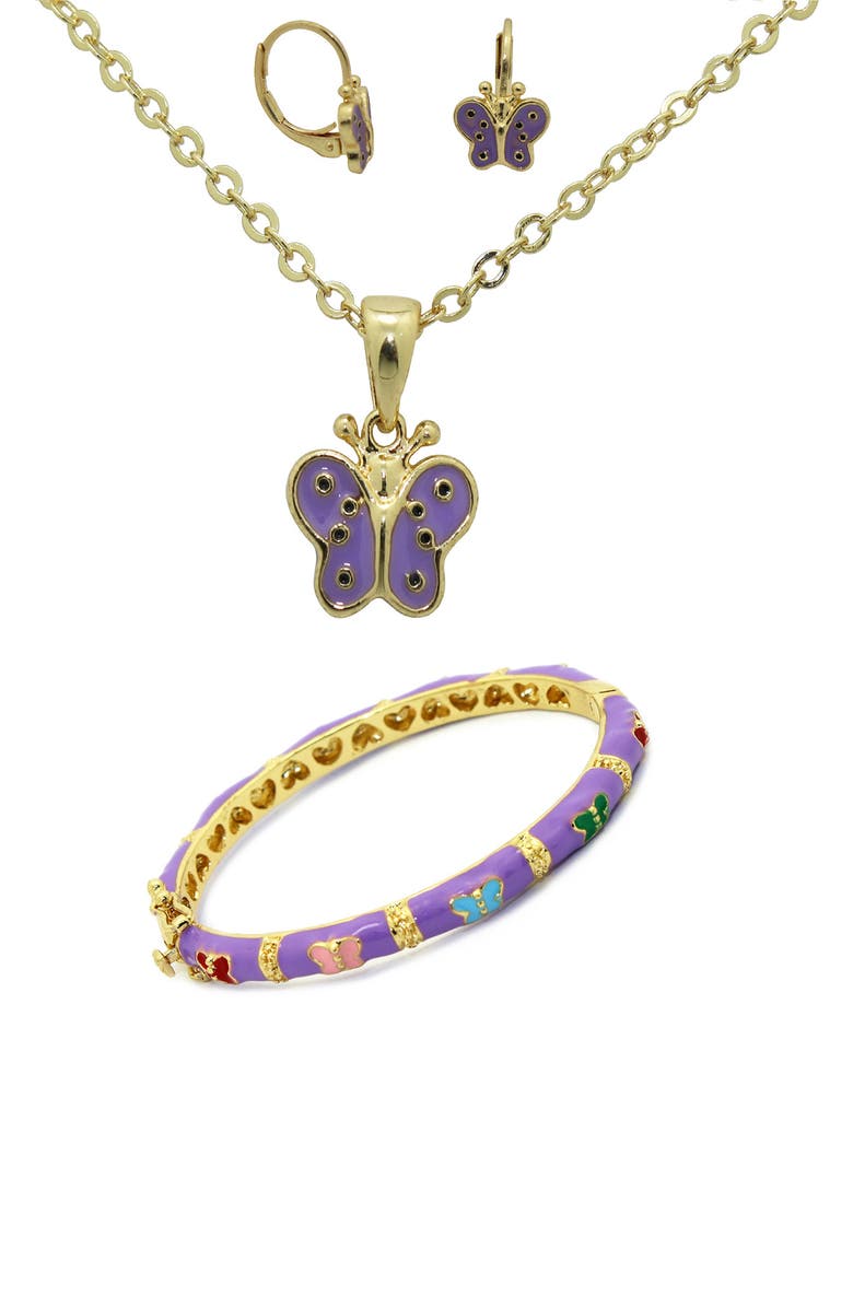 FZN Kids' Butterfly Pendant Necklace, Bracelet & Hoop Earrings Set, Main, color, Gold