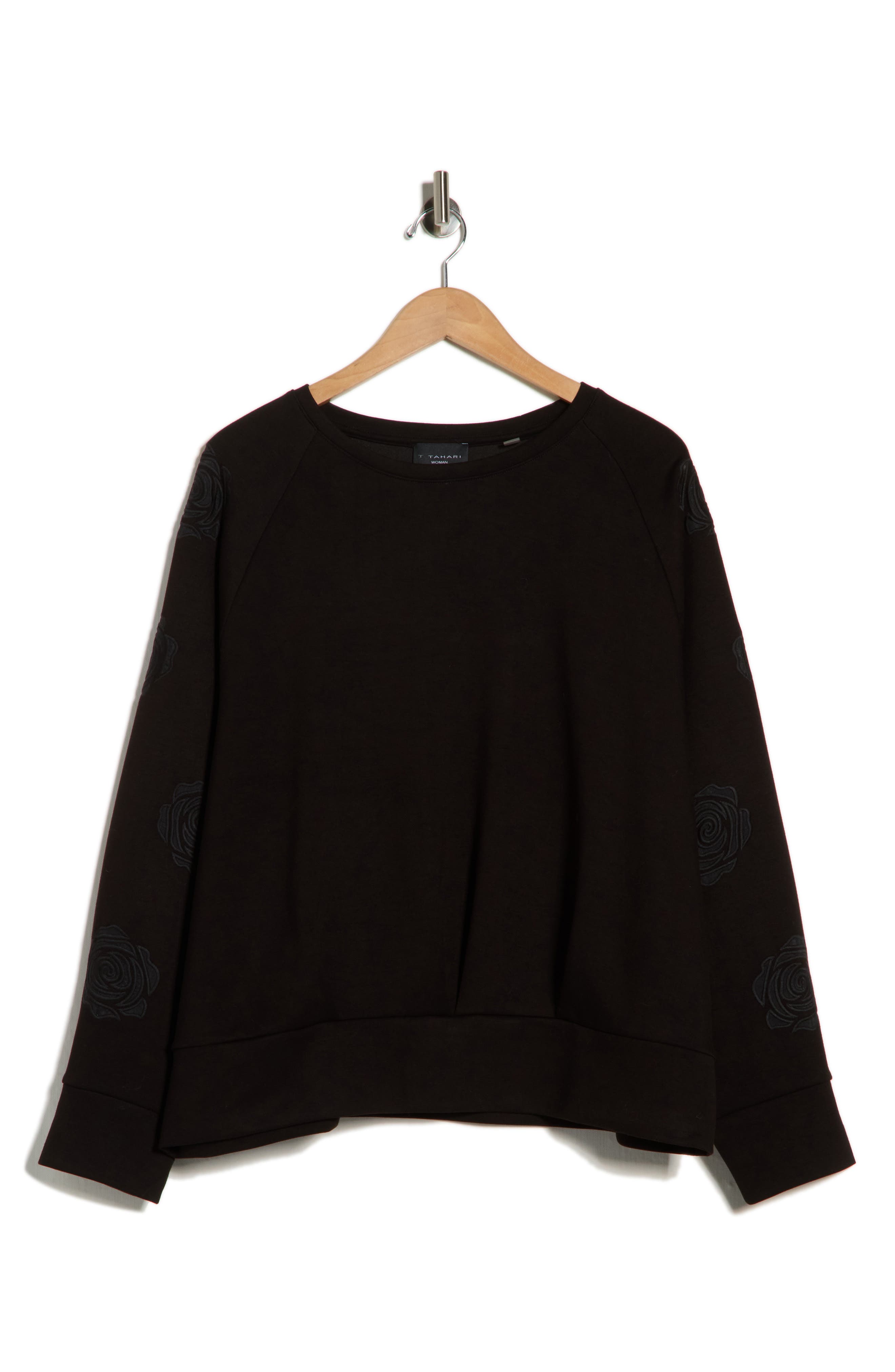 T Tahari Rose Embroidered Scuba Top