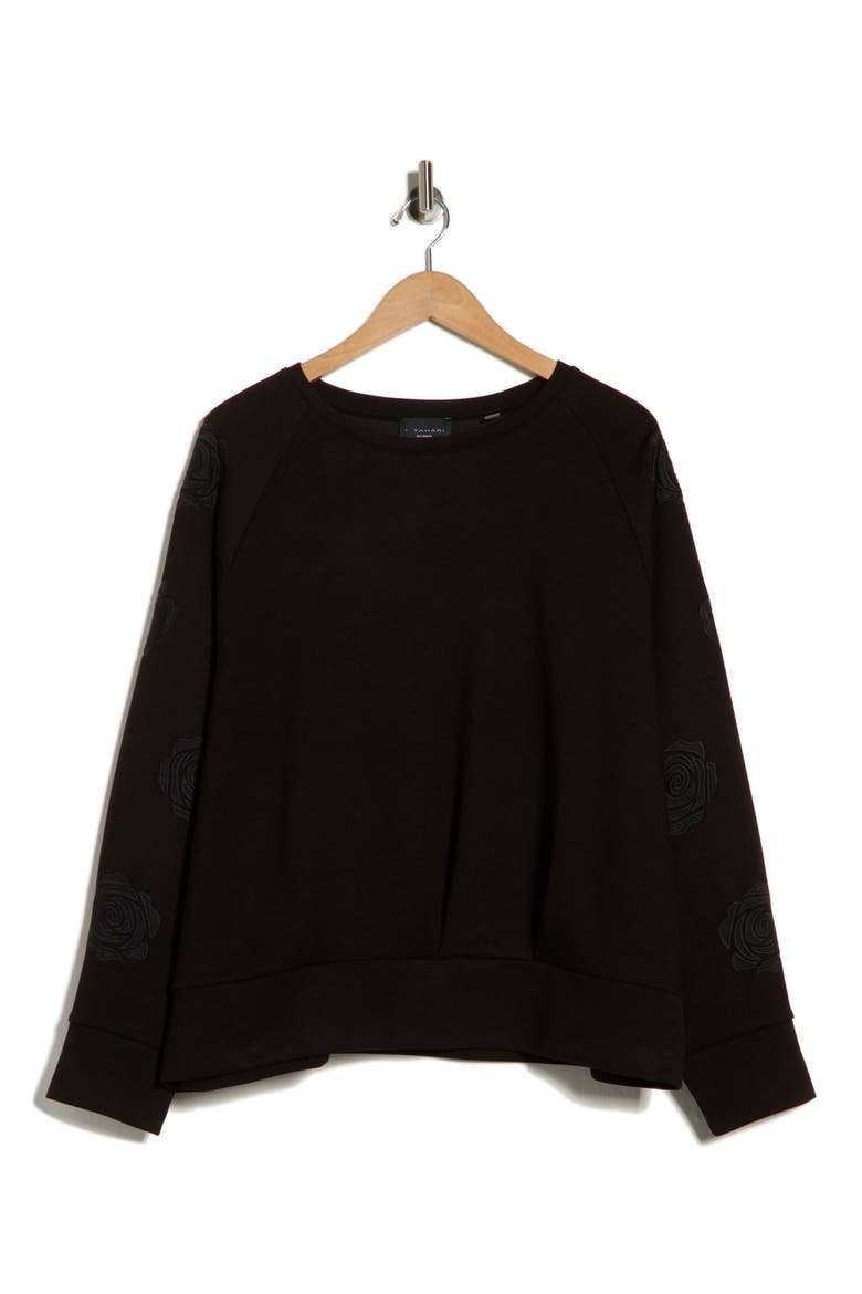 Rose Embroidered Scuba Top, Alternate, color, BLACK