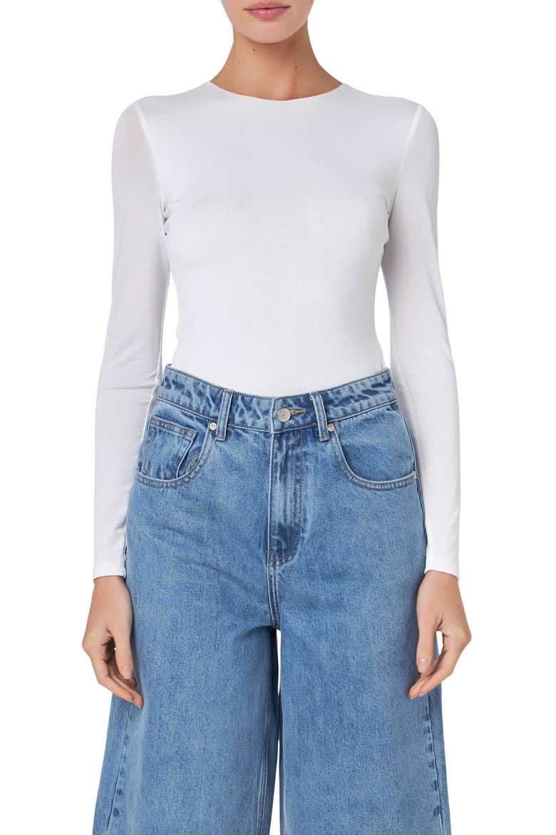 Long Sleeve Bodysuit, Main, color, WHITE