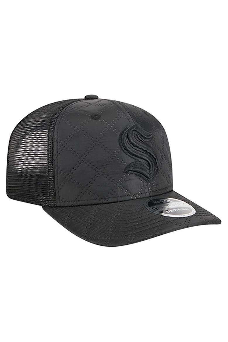 Men's New Era  Black Seattle Kraken Quilted Nylon 9SEVENTY Adjustable Trucker Hat, Alternate, color, Black