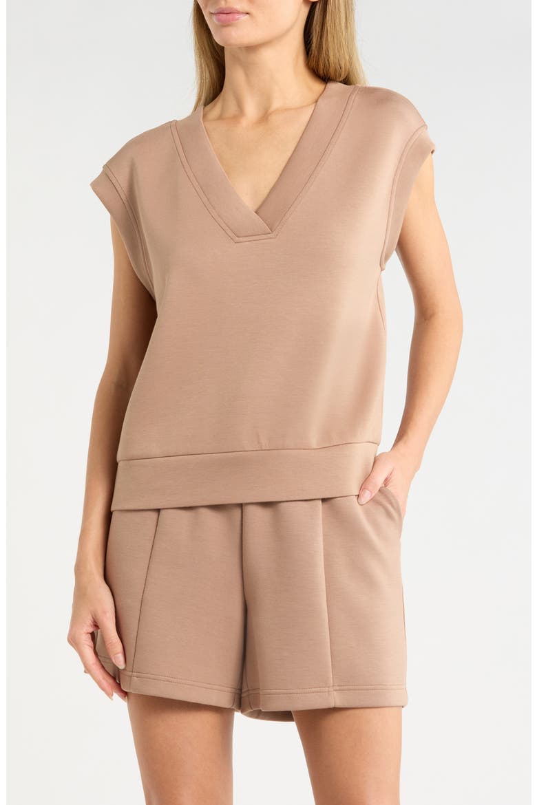 Whisper V-Neck Short Sleeve Knit Top, Main, color, TAN PORTABELLA