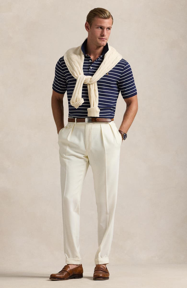 Polo Ralph Lauren Stripe Cotton Interlock Polo, Alternate, color, Refined Navy/ White