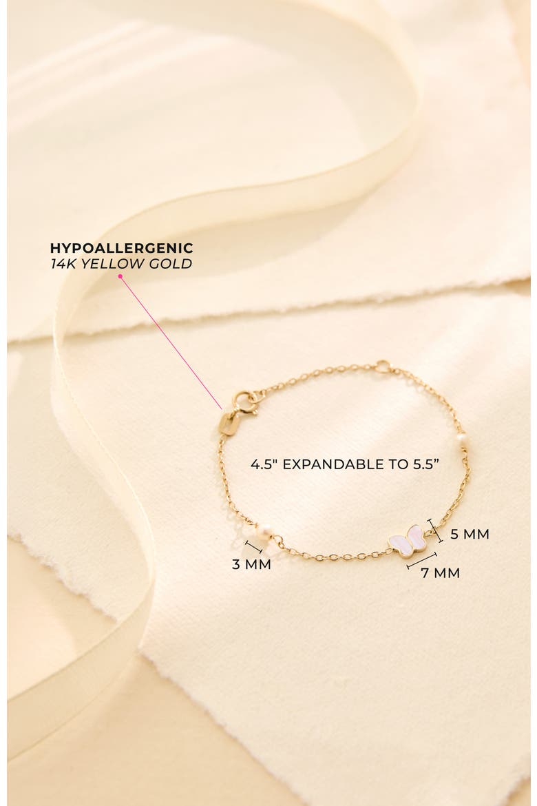 14k Mother of Pearl Butterfly Girls Bracelet, Alternate, color, White