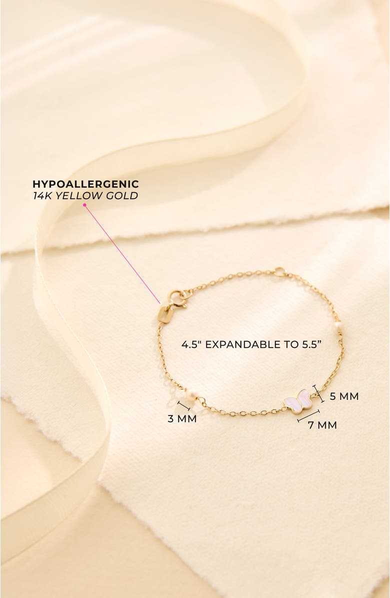 In Season Jewelry 14k Mother of Pearl Butterfly Girls Bracelet, Alternate, color, White