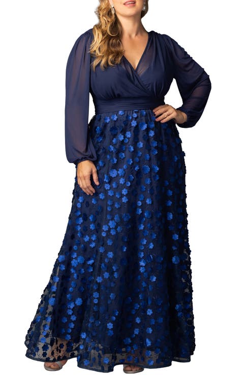 Blossoming Beauty Long Sleeve Mesh Evening Gown (Plus)