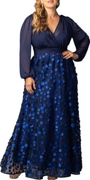 Kiyonna Blossoming Beauty Long Sleeve Mesh Evening Gown