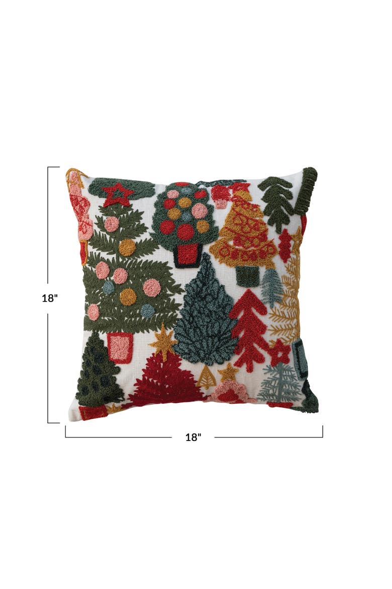 Embroidered Cotton Slub Pillow with Whimsical Christmas Trees, Alternate, color, Multicolor