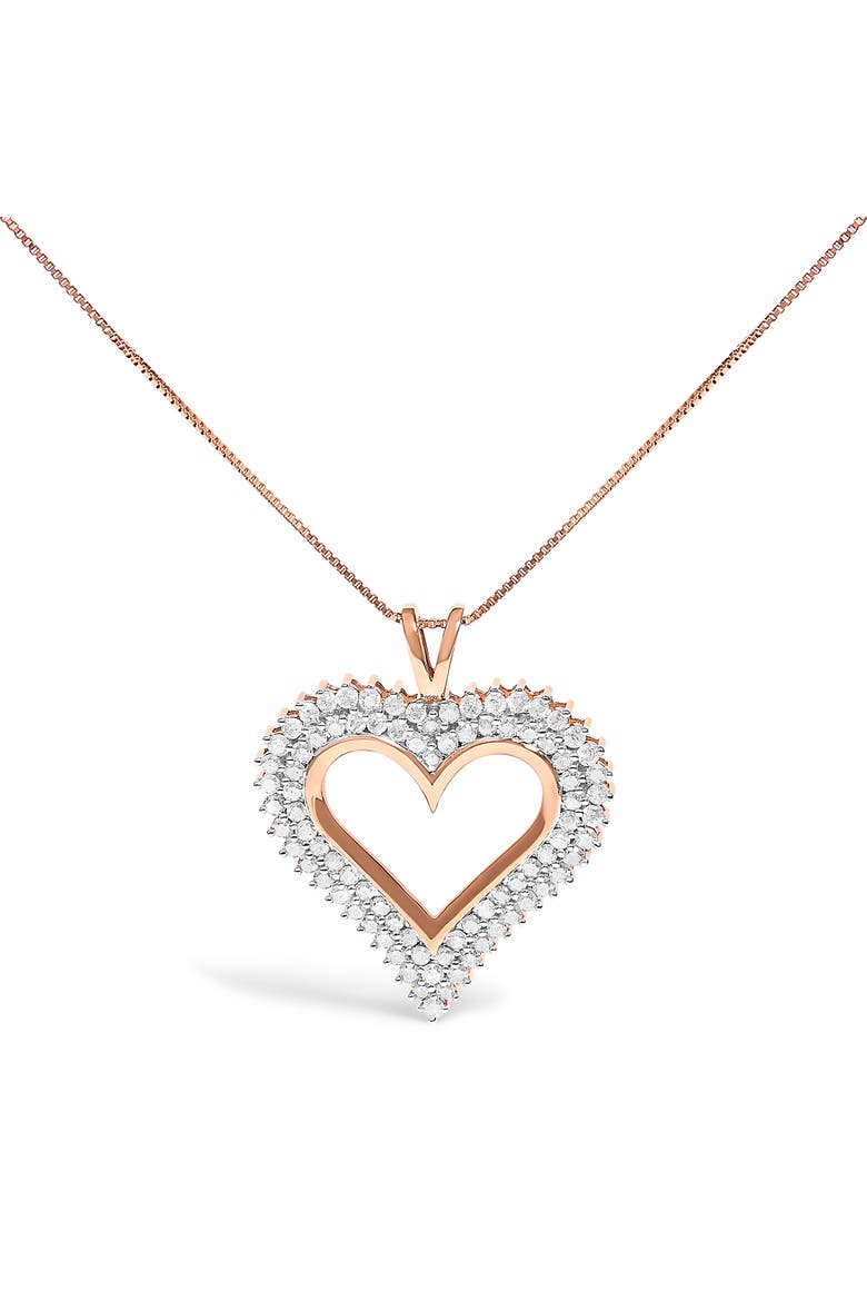 Silver 3.00 Cttw Diamond Heart Pendant Necklace, Main, color, Rose