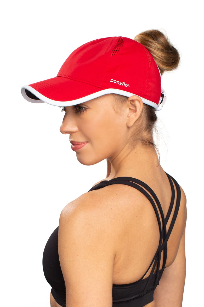 Zena Water Resistant PONYFLO Cap, Alternate, color, RED