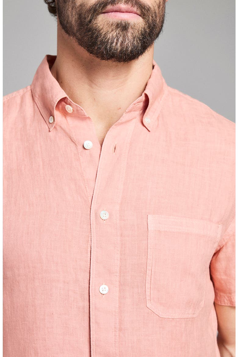 Tuscumbia Short Sleeve Linen Button-Down Shirt, Alternate, color, SALMON