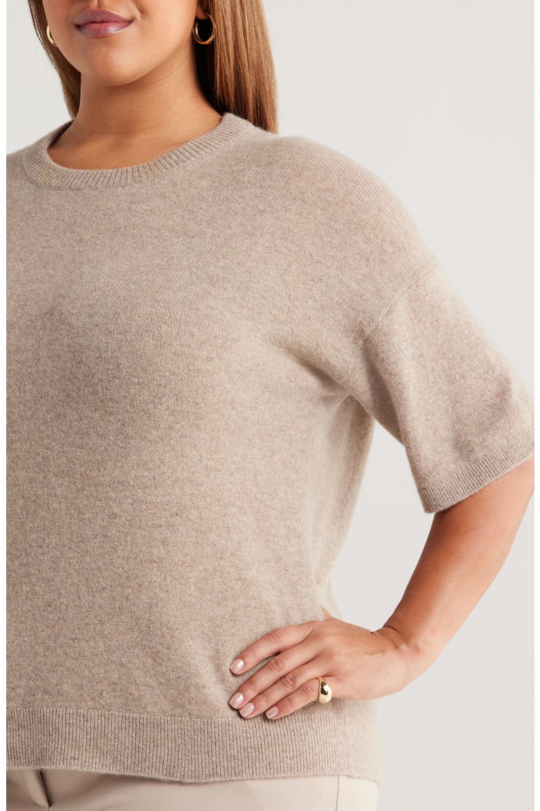 Short Sleeve Cashmere Sweater, Alternate, color, BEIGE BLISS