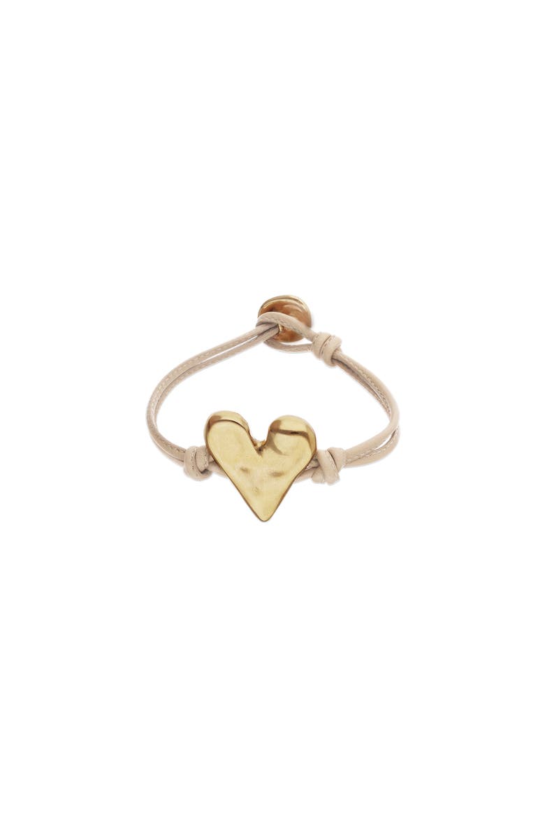 Camel Leather Bracelet with 18K Gold-Plated Heart Detail, Main, color, Gold