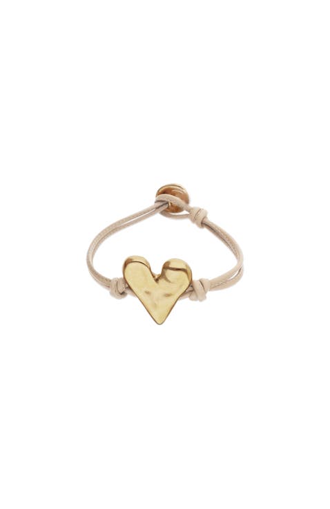 Camel Leather Bracelet with 18K Gold-Plated Heart Detail