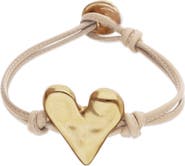 UNODE50 Camel Leather Bracelet with 18K Gold-Plated Heart Detail