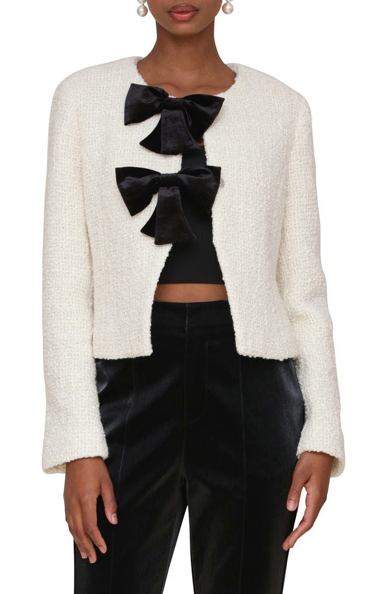 Avec Les Filles Bow Cropped Cardigan, Main, color, White