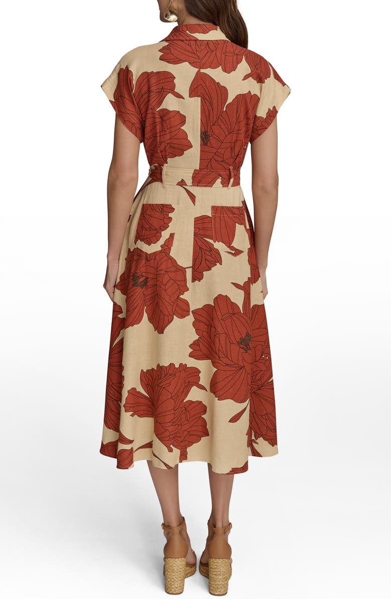 Donna Karan New York Drawstring Waist Linen Blend Shirtdress, Alternate, color, Cinnamon Multi