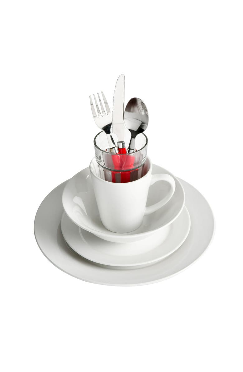 Gibson Regal White II 32 Piece Fine Ceramic Dinnerware Combo Set, Alternate, color, White