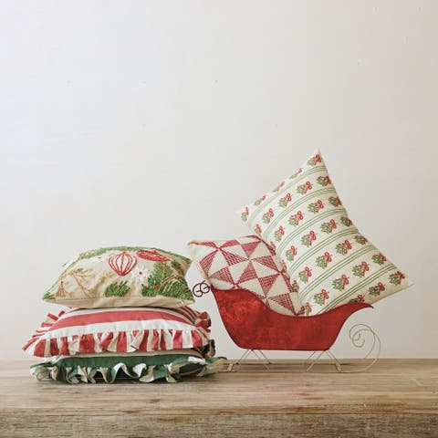 Mistletoe Stripe Embroidered Cotton Lumbar Pillow