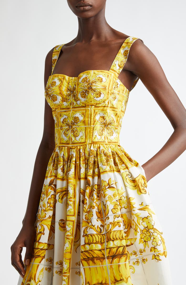 Dolce&Gabbana Blu Mediterraneo Bustier Poplin Sundress, Alternate, color, Mix Maiolica Giallo
