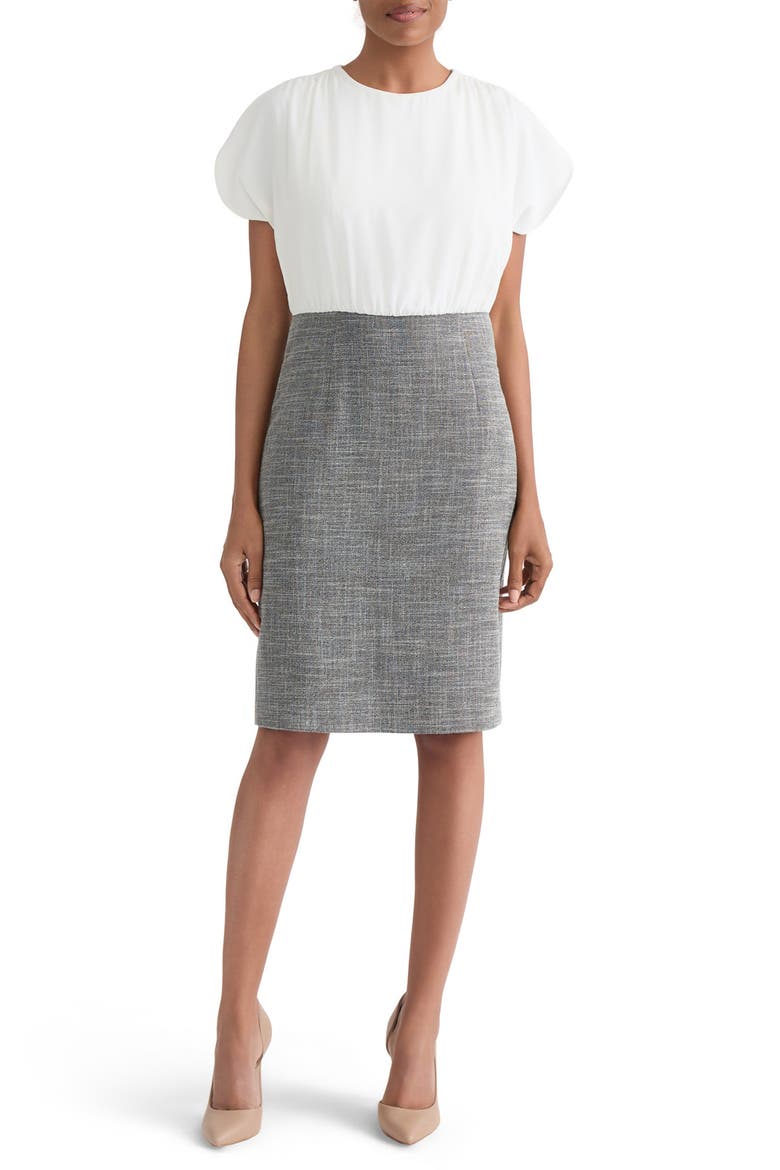 Tulip Sleeve Twofer Dress, Main, color, VANILLA ICE/ BLACK