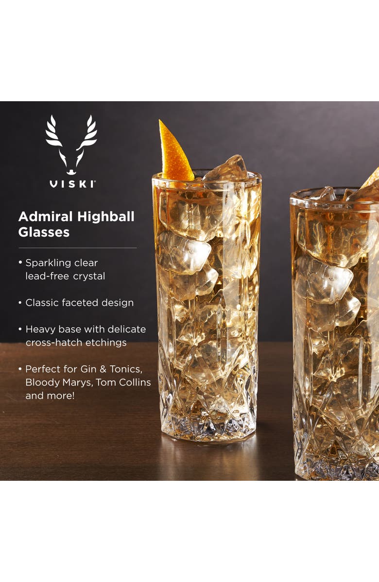 Viski Admiral Crystal Highball Glasses Set of 4, Alternate, color, Clear