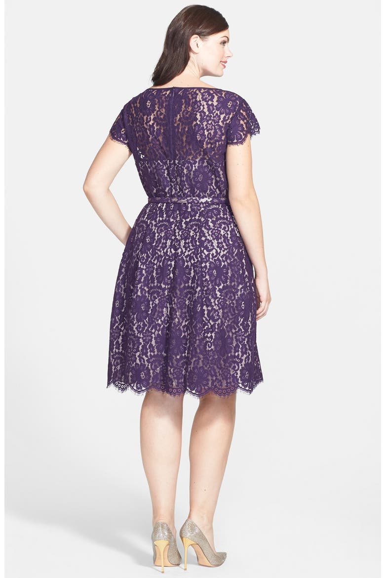 Belted Lace Fit & Flare Dress, Alternate, color, PURPLE
