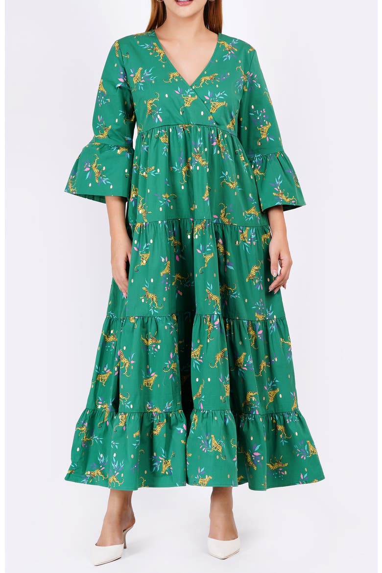 Sariah Poplin Maxi Dress, Alternate, color, Lucky Cheetah Verdant Green