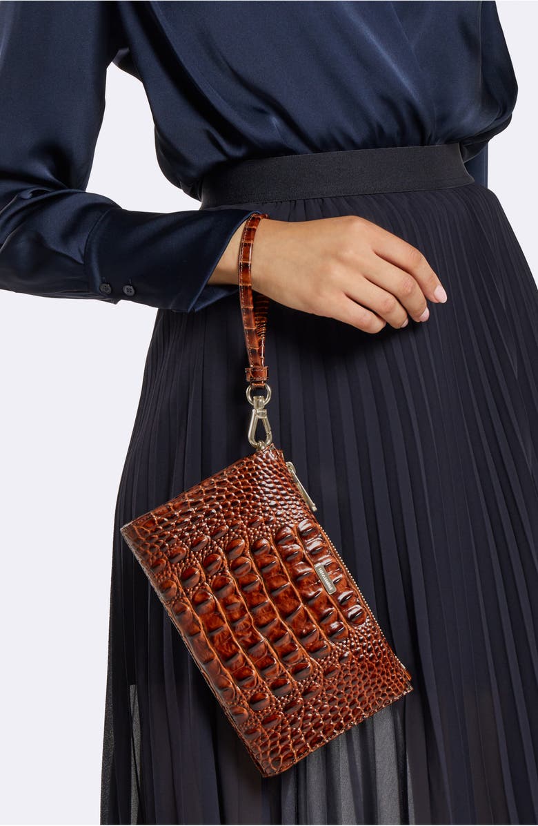 Brahmin Daisy Croc Embossed Leather Wristlet, Alternate, color, 
