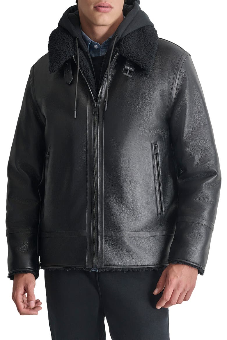 Water Resistant Faux Shearling Lined Jacket, Main, color, BLACK