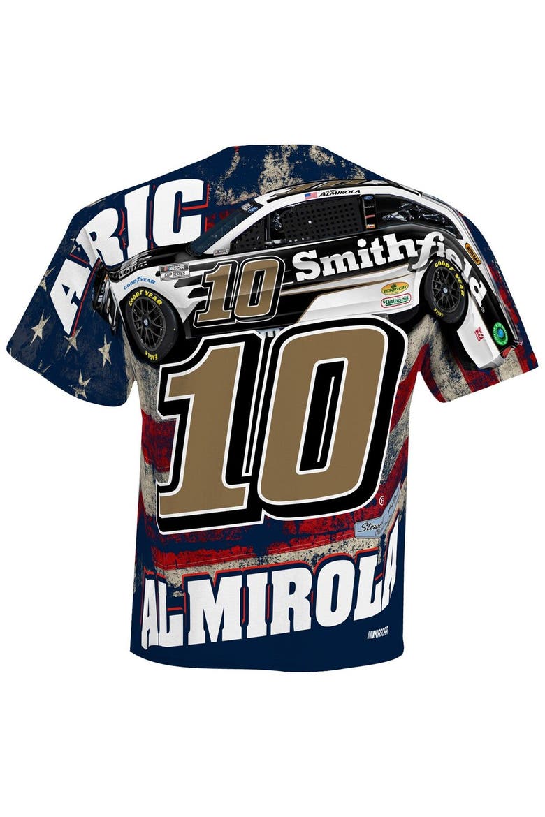 Men's Stewart-Haas Racing Team Collection White Aric Almirola Smithfield Sublimated Patriotic Total Print T-Shirt, Alternate, color, White