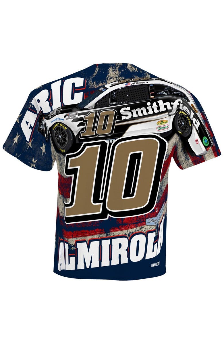 STEWART-HAAS RACING Men's Stewart-Haas Racing Team Collection White Aric Almirola Smithfield Sublimated Patriotic Total Print T-Shirt, Alternate, color, White