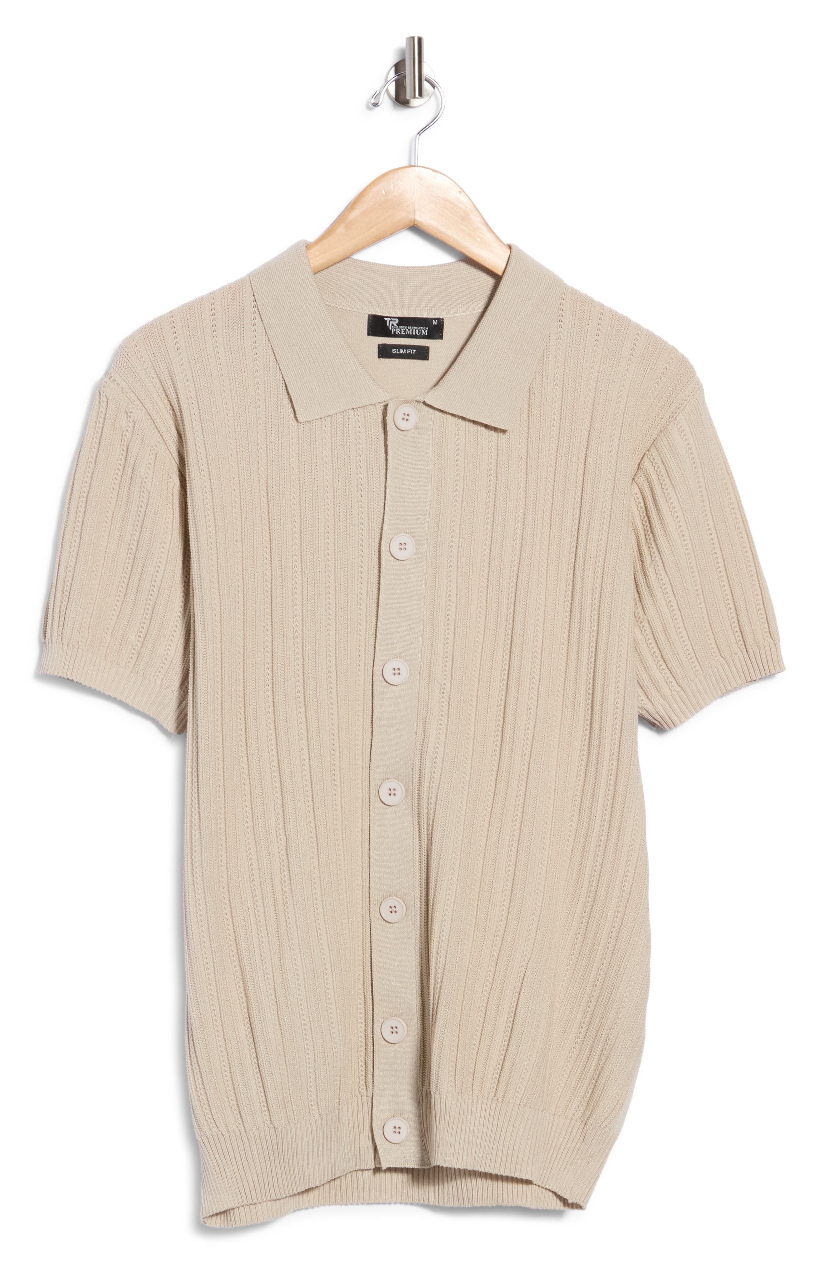 Ribbed Button-Front Sweater Polo