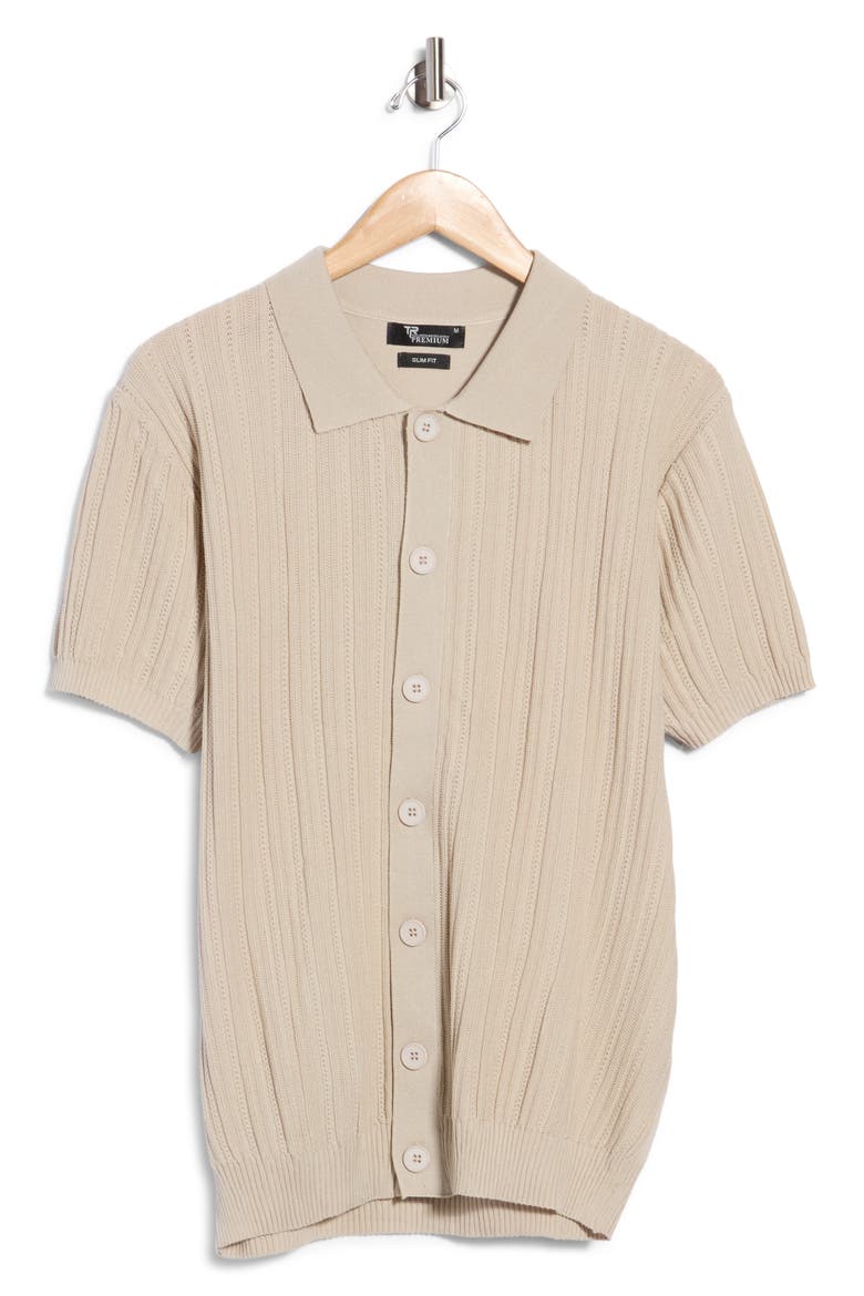 Ribbed Button-Front Sweater Polo, Main, color, SAND