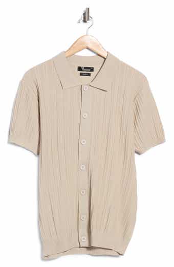 Ribbed Button-Front Sweater Polo